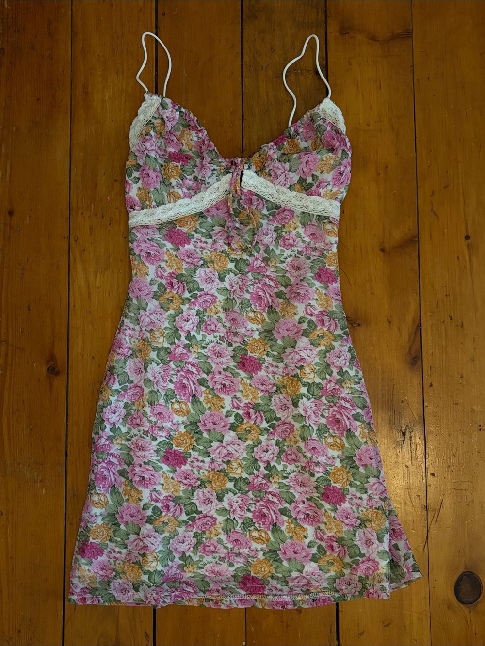 Princess Polly Floral Lace Trim Slip Dress - Pink & Cream